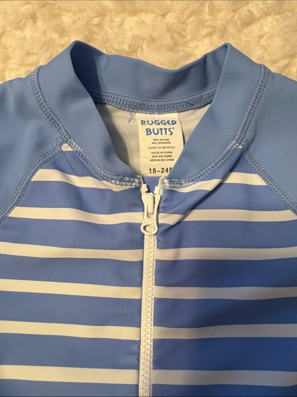 Rugged Butts Blue Stripe Long-Sleeve Rash Guard Swim Suit 18-24M